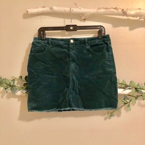 Green corduroy mini skirt